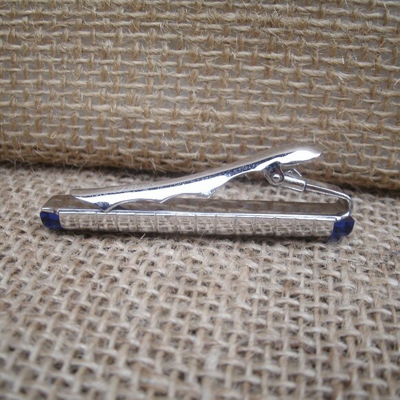 Vintage Anson Silver & Blue Acrylic Tie Bar - Picture 9 of 10